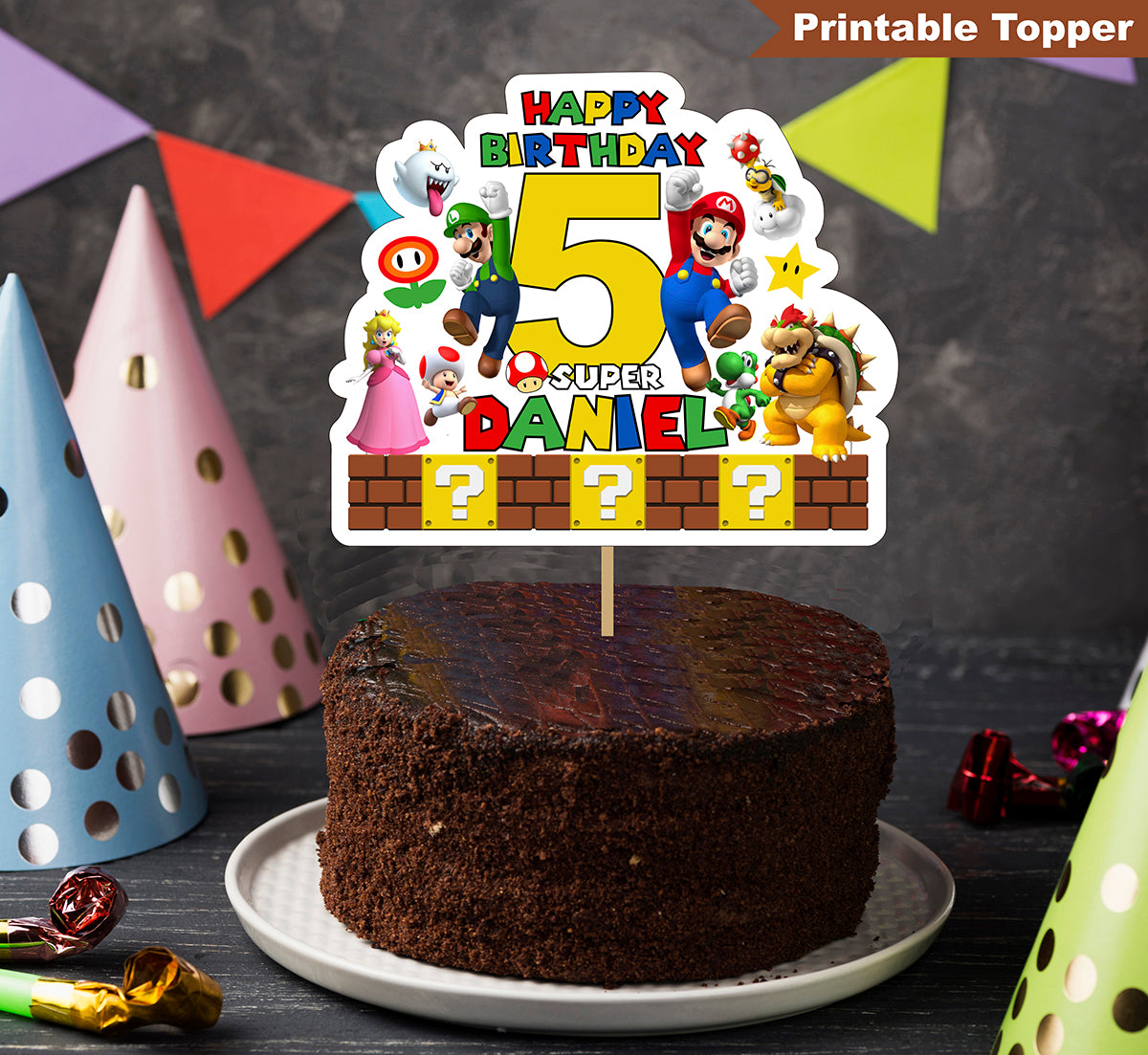 Printable Super Mario Cake Topper Personalized Super Mario Birthday ...