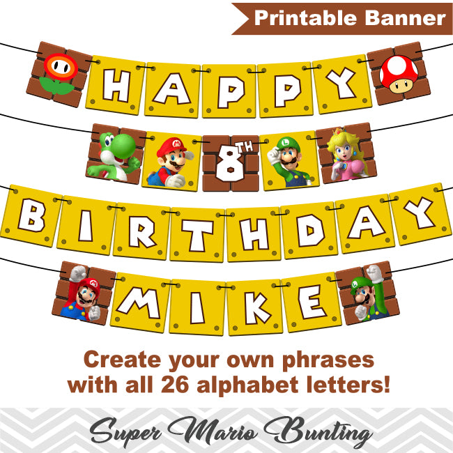 Printable Super Mario Bunting, Printable Super Mario Banner, Super
