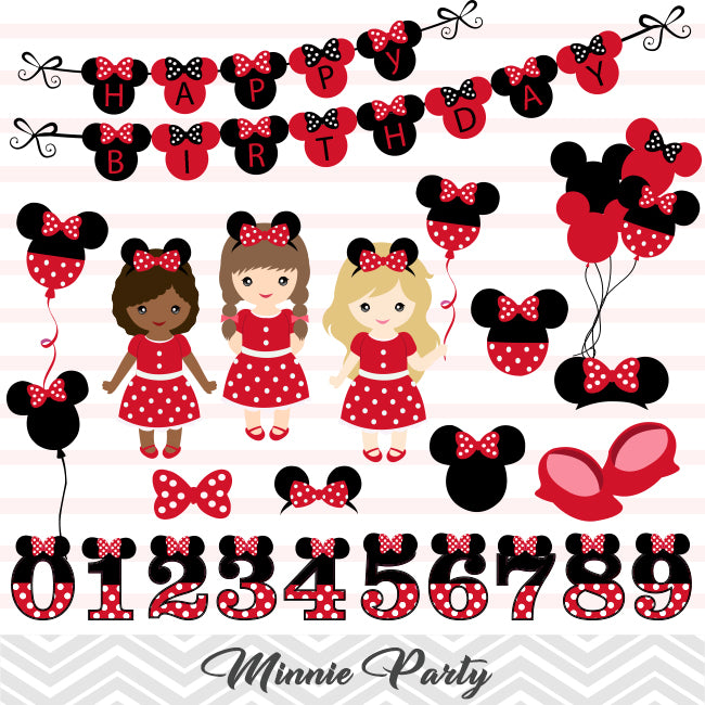 Minnie Birthday Digital Clip Art, Minnie Girl Birthday Party