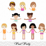 Girls Pool Party Clip Art, Girls Swim Party Clipart, Summer Pool Party Clipart, 00197