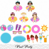 Girls Pool Party Clip Art, Girls Swim Party Clipart, Summer Pool Party Clipart, 00197