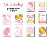 Baby Girl 1st Birthday Photo Booth Props, 0413