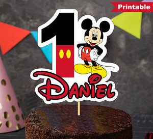 Printable Mickey Mouse Birthday Cake Topper, Personalized Mickey Party Centerpiece, Mickey Party Cupcake Topper, P0008