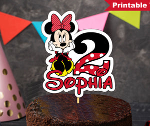 Printable Red Minnie Birthday Cake Topper, Personalized Minnie Party Centerpiece, Printable Red Minnie Party Cupcake Topper, P00010