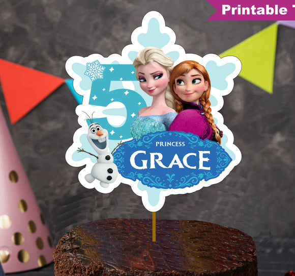 Printable Frozen Birthday Cake Topper, Personalized Frozen Party Centerpiece, Printable Frozen Party Cupcake Topper, Anna and Elsa Party Deco P00011