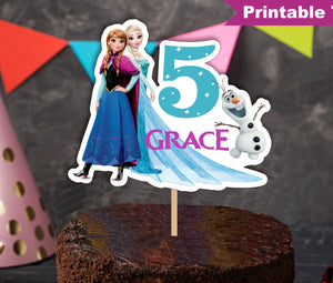 Printable Frozen Birthday Cake Topper, Personalized Frozen Party Centerpiece, Printable Frozen Party Cupcake Topper, Anna and Elsa Party Deco P00012