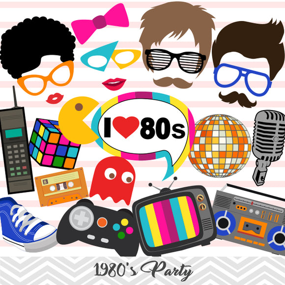1980's Party Photo Booth Props, Printable Retro 1980s Party Photo Booth Props, 0385