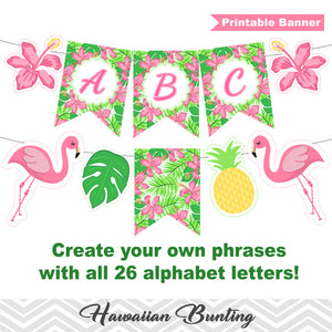 Printable Hawaiian Bunting, Pineapple Aloha Banner, Printable Tropical Party Bunting, Luau Party Banner 00286