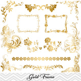 Golden Frame Border Clipart, Gold Flourish Swirl Frame Clip Art, 00035