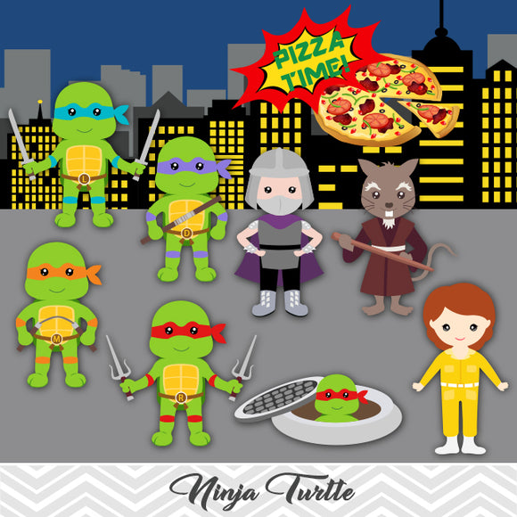 Ninja Turtle Clip Art, TMNT Clipart, Ninja Turtle Pizza Party Clipart, 00196