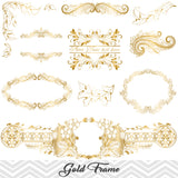 Golden Frame Border Clipart, Gold Flourish Swirl Frame Clip Art, 00056
