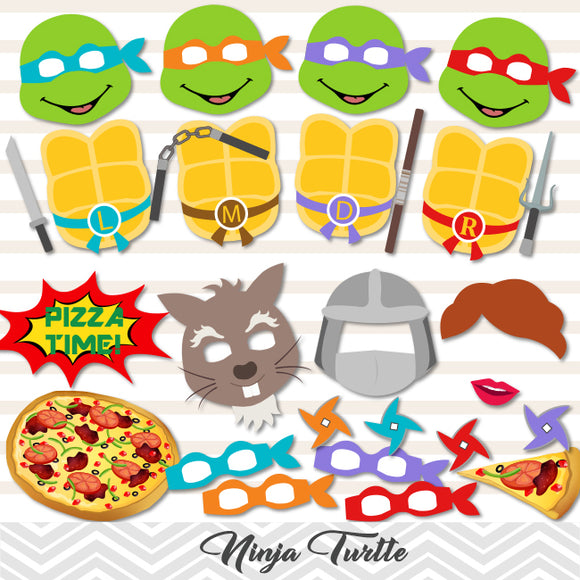 Ninja Turtle Photo Booth Props, Printable Ninja Party PhotoBooth Props, 0378