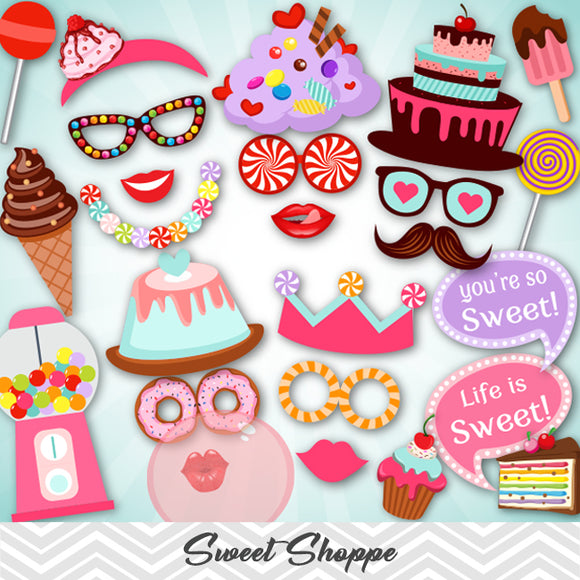 Sweet Shoppe Photo Booth Props, Printable Sweet Candy Cupcake PhotoBooth Props, 0034
