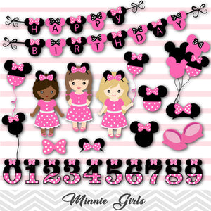 Pink Minnie Girl Digital Clip Art, Pink Minnie Party Clipart, 00175