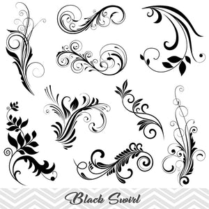 Black Flourish Swirl Clip Art, Digital Scrapbooking Embellishments Decor, 00086