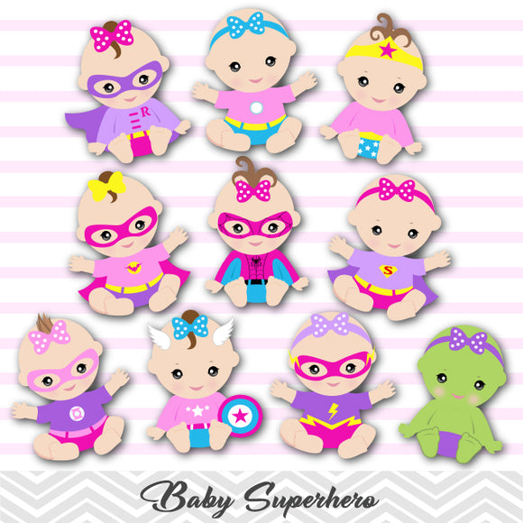 Superhero Baby Girls Clip Art, Baby Girl Superhero Clipart, 00280