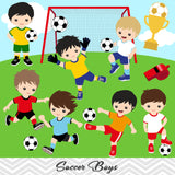 Boys Soccer Digital Clip Art, Sport Boys Soccer Team Clipart, 00256