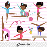 African American Girls Gymnastics Digital Clip Art, Gymnast Girl Clipart, 00204