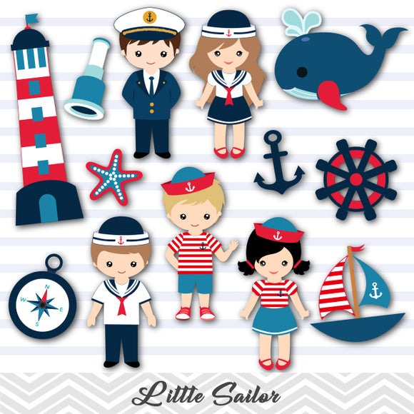 Little Sailor Digital Clip Art, Nautical Party Clipart, 00219
