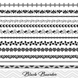 Black Border Clip Art, Flourish Swirl Border Clipart, Flower Border Scrapbooking Embellishments Decor 00105