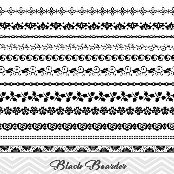 Black Border Clip Art, Flourish Swirl Border Clipart, Flower Border Scrapbooking Embellishments Decor 00105