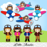 Little Aviator Digital Clip Art, Boys and Girls Pilot Clipart, 00247