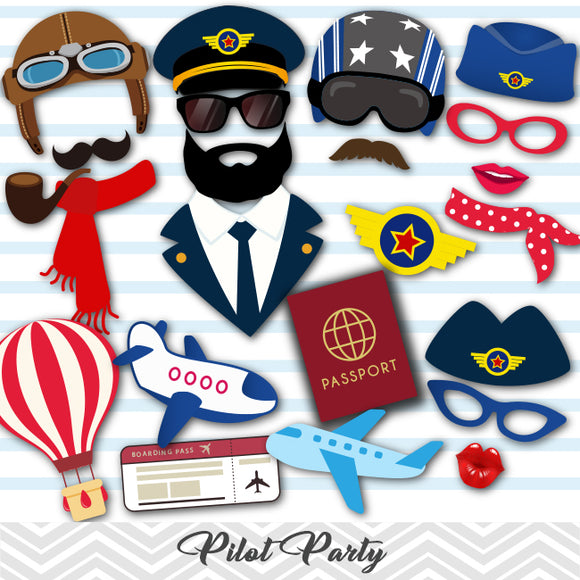 Pilot Photo Booth Props, Airplane Pilot Aviator Photo Booth Props, 0351