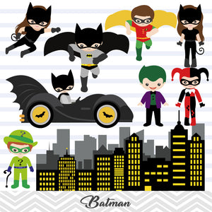 Batman Digital Clip Art, Joker and Harley Quinn Clipart, Superhero Clipart, 00200