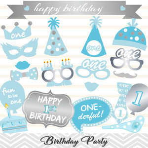 Baby Boy 1st Birthday Photo Booth Props, 0416