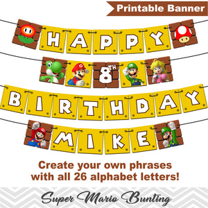 Printable Super Mario Bunting, Printable Super Mario Banner, Super Mario Birthday Party Banner, 00062