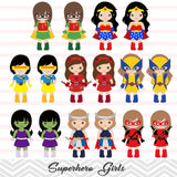 32 Little Girl Superher Digital Clip Art, Girls Superhero Clipart, Avengers Marvel Clip Art, 00264