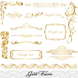 Golden Frame Border Clipart, Gold Flourish Swirl Frame Clip Art, 00062