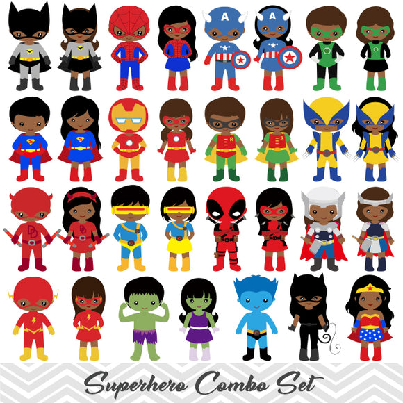 62 African American Superhero Boys and Girls Digital Clipart, African American Superhero Marvel Clip Art 00271