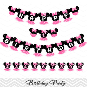 Printable Minnie Birthday Banner, Digital Minnie Party Bunting/Banner, 0005