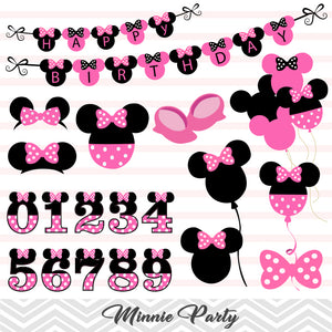 Pink Minnie Digital Clip Art, Pink Minnie Party Clipart, 00173