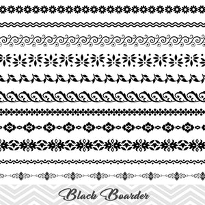 Black Border Clip Art, Flourish Swirl Border Clipart, Flower Border Scrapbooking Embellishments Decor 00102