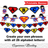 Printable Superman Banner, Digital Superman Bunting, Printable Superhero Party Banner, Superman Birthday Party Bunting 0287