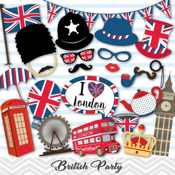 British Party Party Photo Booth Props, Printable England London Travel PhotoBooth Props, 0398