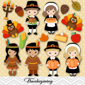Thanksgiving Digital Clip Art, Girls and Boys Thanksgiving Clipart, 00261