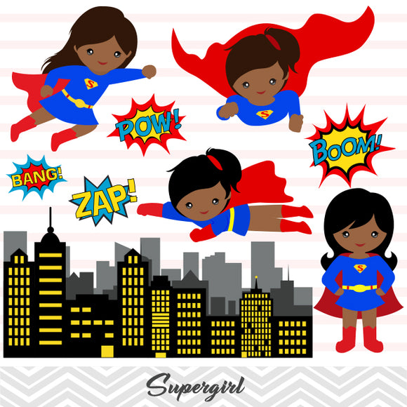 African American Super Woman Digital Clip Art, Superman Clipart, Supergirl Clipart, 0208