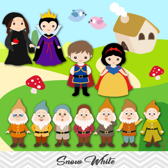 Snow White Clip Art, Seven Dwarves Clipart, Snow White Princess Clipart, 00195