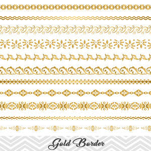 GOLD Border Clip Art, Flourish Swirl Border, Gold Flower Border Scrapbooking Embellishments Decor 00101