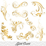 GOLD Flower Flourish Swirl Clip Art, Digital Scrapbooking Embellishments Decor, 00088
