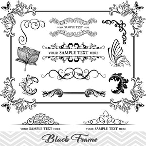 Black Frame Border Clipart, Flourish Swirl Frame Clip Art, Scrapbook Embellishment Decor, 00013