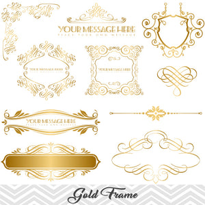Golden Frame Border Clipart, Gold Flourish Swirl Frame Clip Art, 00047