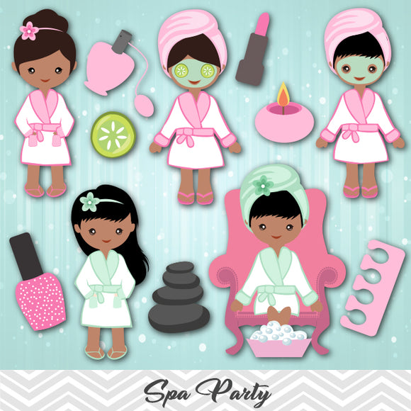 African American Spa Girls Clip Art, African American Girls Spa Party Clipart, 0199