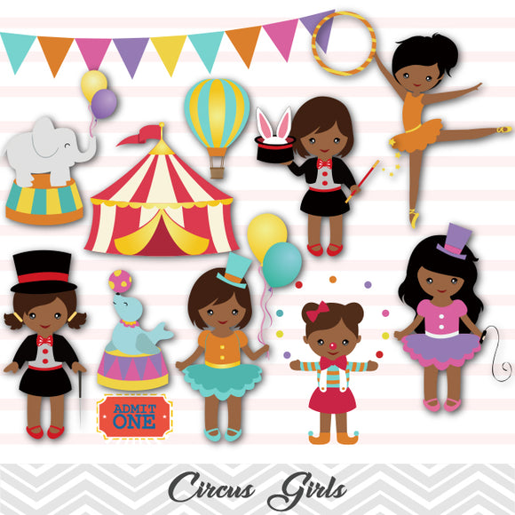 African American Circus Clip Art, Circus Girls Clipart, Carnival Clipart, 00222