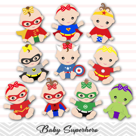 Superhero Baby Girls Clip Art, Baby Girl Superhero Clipart, 00230