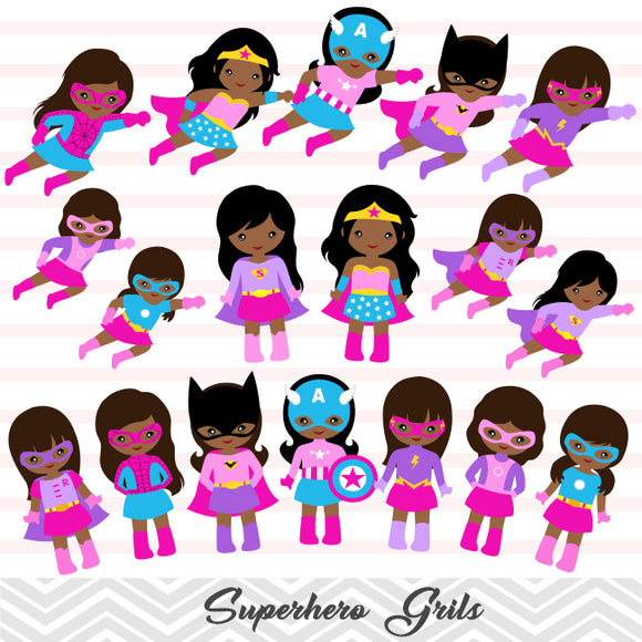 27 African American Superhero Girls Digital Clip Art, Little Girl Superhero Clipart, Avengers Marvel Clip Art, 00267