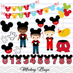 Mickey Birthday Digital Clip Art, Boy Mickey Birthday Party Clipart, 00268